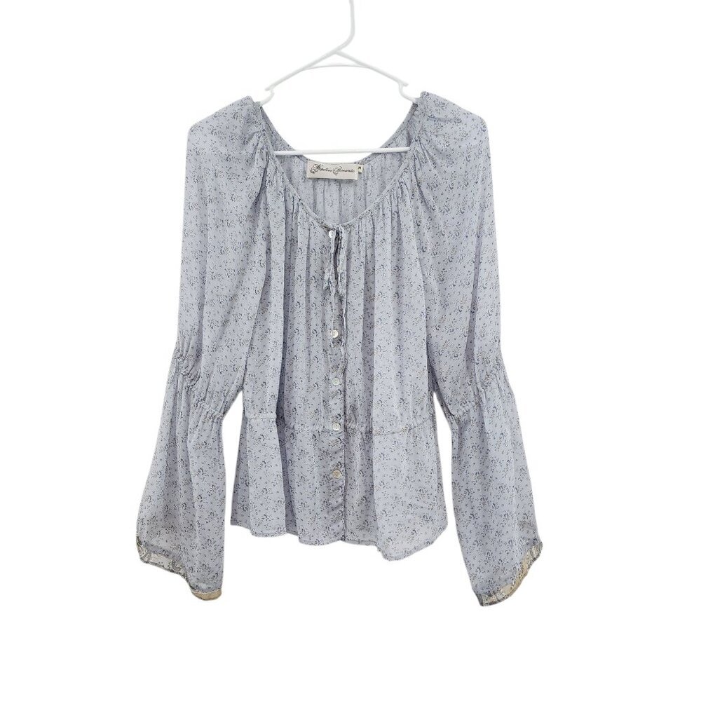 Hopeless Romantic Women's Floral Button Front Peplum Cottagecore Blouse- M